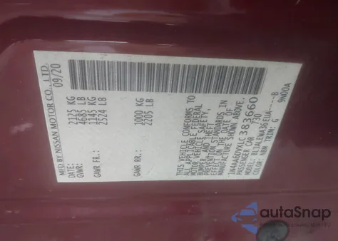 2020 Nissan Maxima Sl Xtronic Cvt z USA, uszkodzony, nr VIN 1N4AA6DVXLC383660